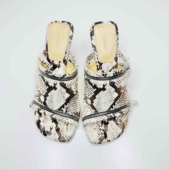 Burberry Slide Sandals 39 US 9 Ivory Brown Python Embossed Zip High Heel NWOB - Picture 9 of 15